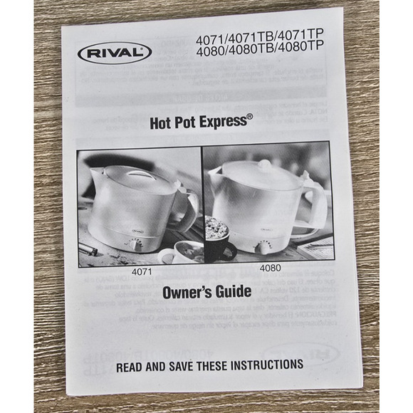 RIVAL Hot Pot Express #4071 Flip Top Adjustable Heat Setting White 32 Oz - Picture 4 of 5